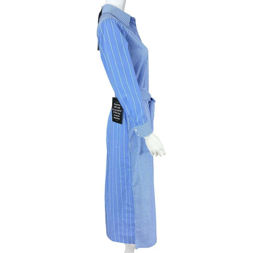 Pomander Place Chessie Stripe Maxi Shirt Dress Women's XS Blue White Belted NWT